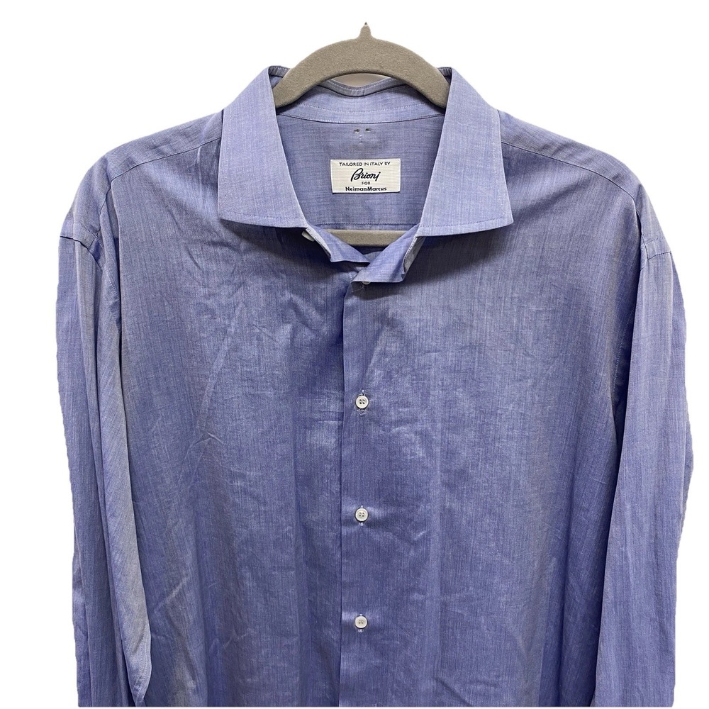 Brioni For Neiman Marcus Men's L 16 1/2 Blue Button Up Dress Shirt French Cuffs